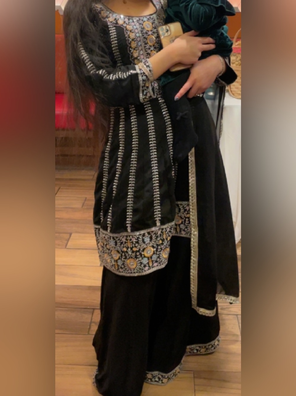 Indian Punjabi Pakistani Sharara black  Embroidered Ethnic with Gold & Silver